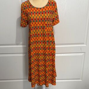 LuLaRoe Orange and Blue Geometric Midi Dress